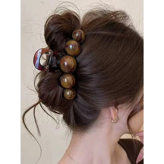 Women's Amber Bubble Ball Tortoiseshell Nylon Ponytail Claw Clip - Bold Size, Firm Hold, Large Strong Grip, Vintage Acetate Material, Lightweight and Durable, Prevents Slipping, Ample Capacity for Thick Hair, Casual Daily Wear Accessory, Sohochic