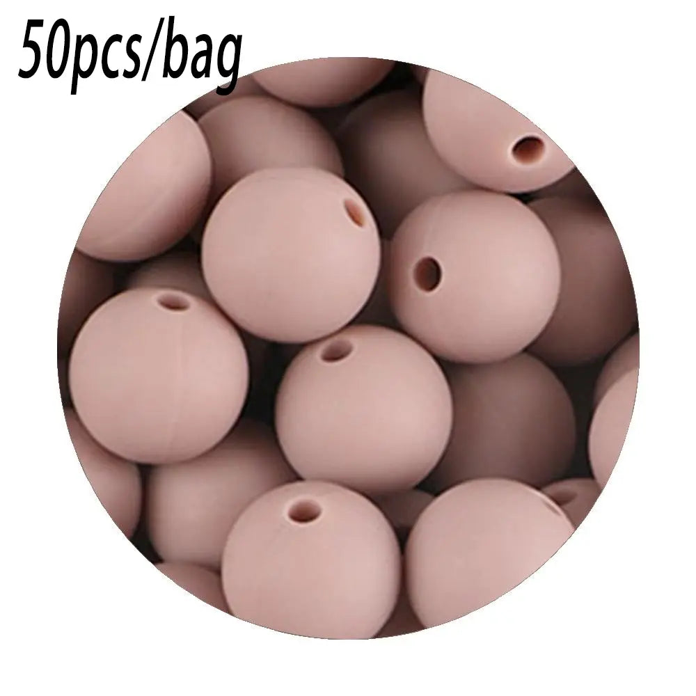 Silicone Beads Kit, 50 pcs Beaded Set of 15 mm Silicone Beads, Bead Assortment and DIY Beading and Jewelry Making Supplies for Keychains, Necklaces and Jewelry Crafts