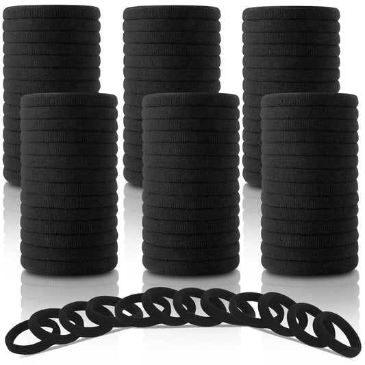 Women's Black Cotton Seamless Elastic Ponytail Holders - 120 Count, 1.8 in Diameter, Elastic Band Scrunchie, Stretchy for Thick Hair, Workout Ready