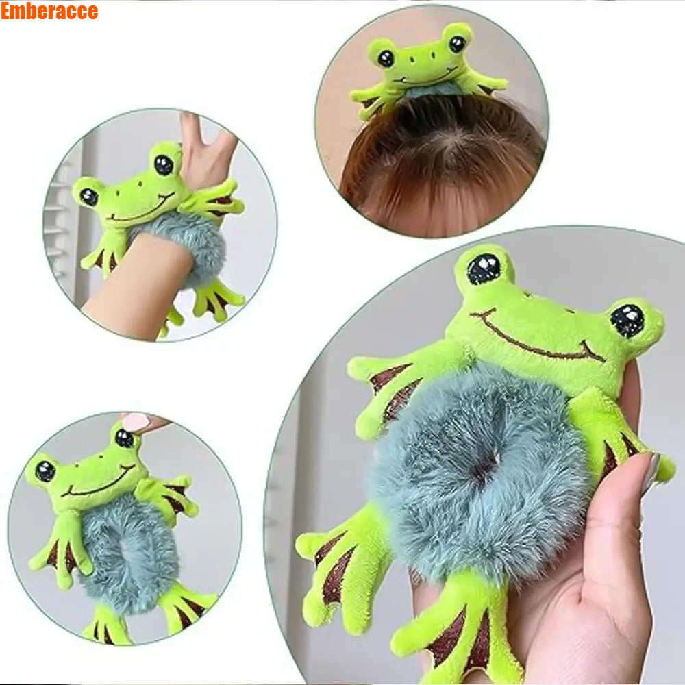 2pcs Frog Scrunchie for Women, Cute Plush Hair Tie with Soft Fabric, Stretchy Elastic Hair Accessories for Thick Hair, Fun Animal Hair Tie for Ponytails, Buns, Everyday Wear, Gifts,sohochic