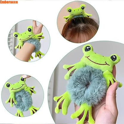 2pcs Frog Scrunchie for Women, Cute Plush Hair Tie with Soft Fabric, Stretchy Elastic Hair Accessories for Thick Hair, Fun Animal Hair Tie for Ponytails, Buns, Everyday Wear, Gifts,sohochic