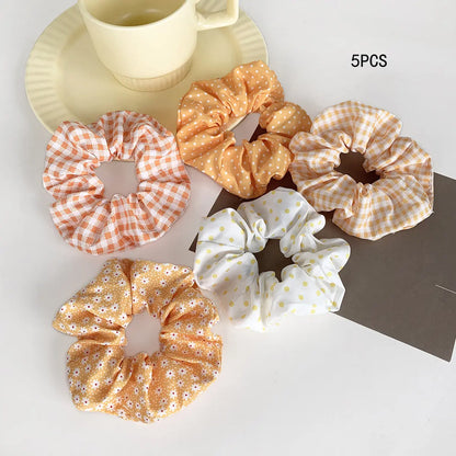 Women's Vintage Pastel Band-Shaped Hairbands & Scrunchies - Plaid/Polka, Floral Prints, Metal Accents, Elastic Fabric Hair Rubber Bands for Everyday Hairstyles