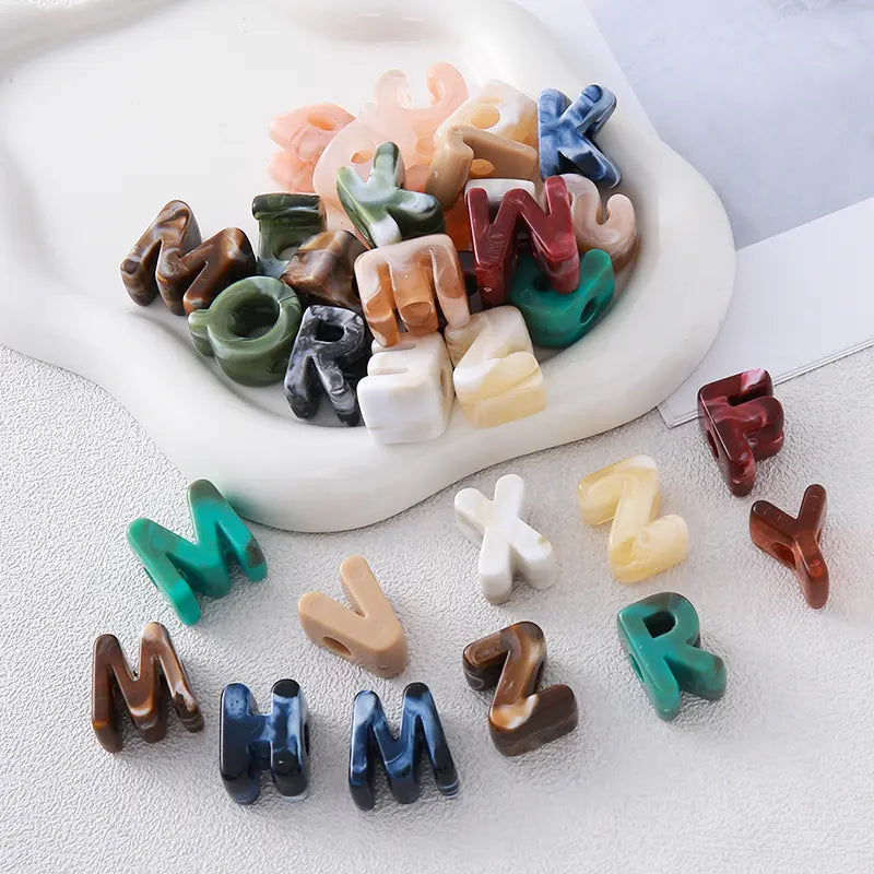 60 Pcs Acrylic Alphabet Letter Beads, Large Hole, Marble Pattern, Customizable for DIY Jewelry Making, Name Initials & Anniversary Gifts