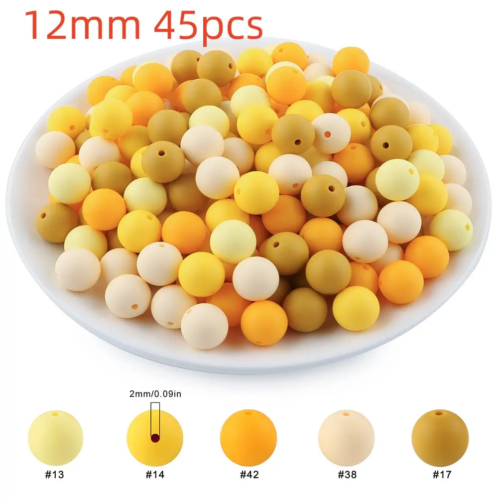 45pcs 9/12/15mm Solid Color Silicone Round Beads Combination DIY Beads Set Mixed in 5 colors Suitable for Making Beaded pens Bracelets and Phone Lanyards