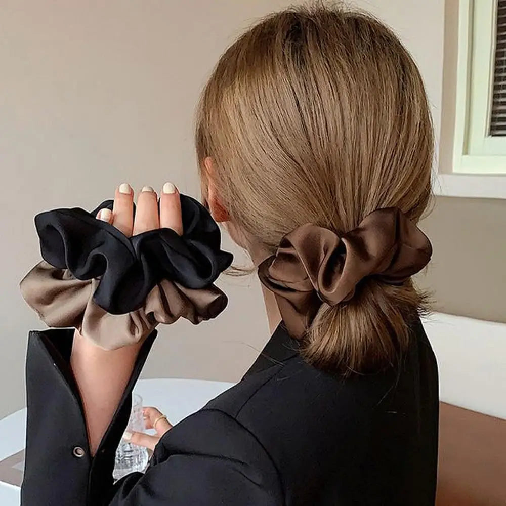 Satin Scrunchies for Women, 5 count Black Hair Ties for Girls No Crease Frizz-Free Soft Stylish Hair Accessories Gifts