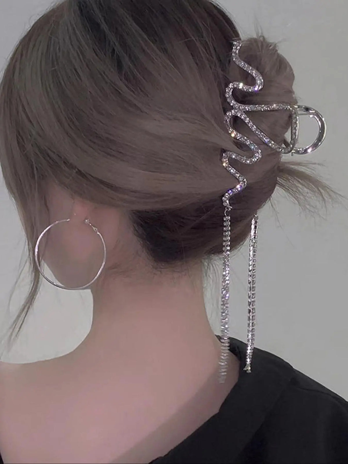Irregular Wave Shape Design Hair Claw Clip, Rhinestone Decorated Tassel Hair Claw Clip, Elegant Plain Hair Accessories for Women & Girls, Fashion Accessories for Party and Daily Life, Goddess Hair Clip, Rhinestone Hair Clips, Decorative Hair Clips