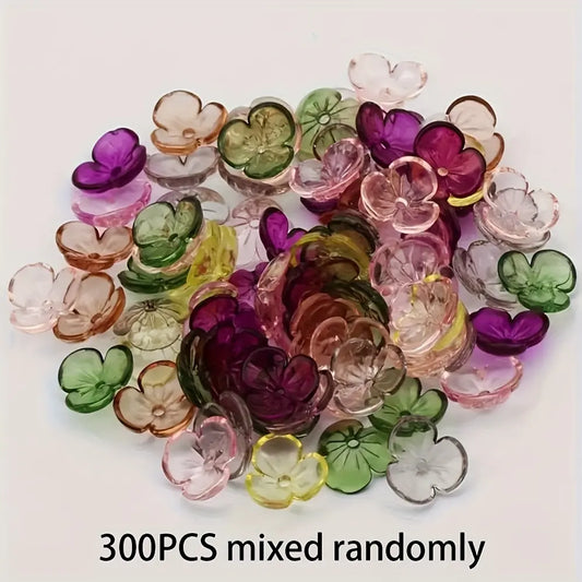 300pcs Transparent Acrylic Petal Beads - Mixed Random Multi-Color, Assorted Floral Shapes & Sizes - DIY Beading Supplies for Jewelry Making, Jewelry for Women