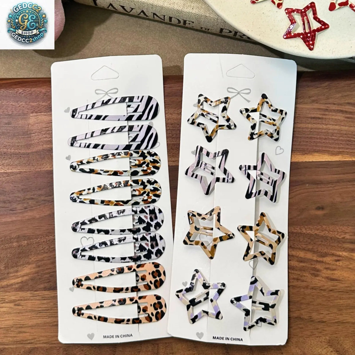Animal Print Hair Clips, Leopard & Zebra Pattern Barrettes with Star Drop Design, Cute Decorative Hair Accessories for Daily Styling