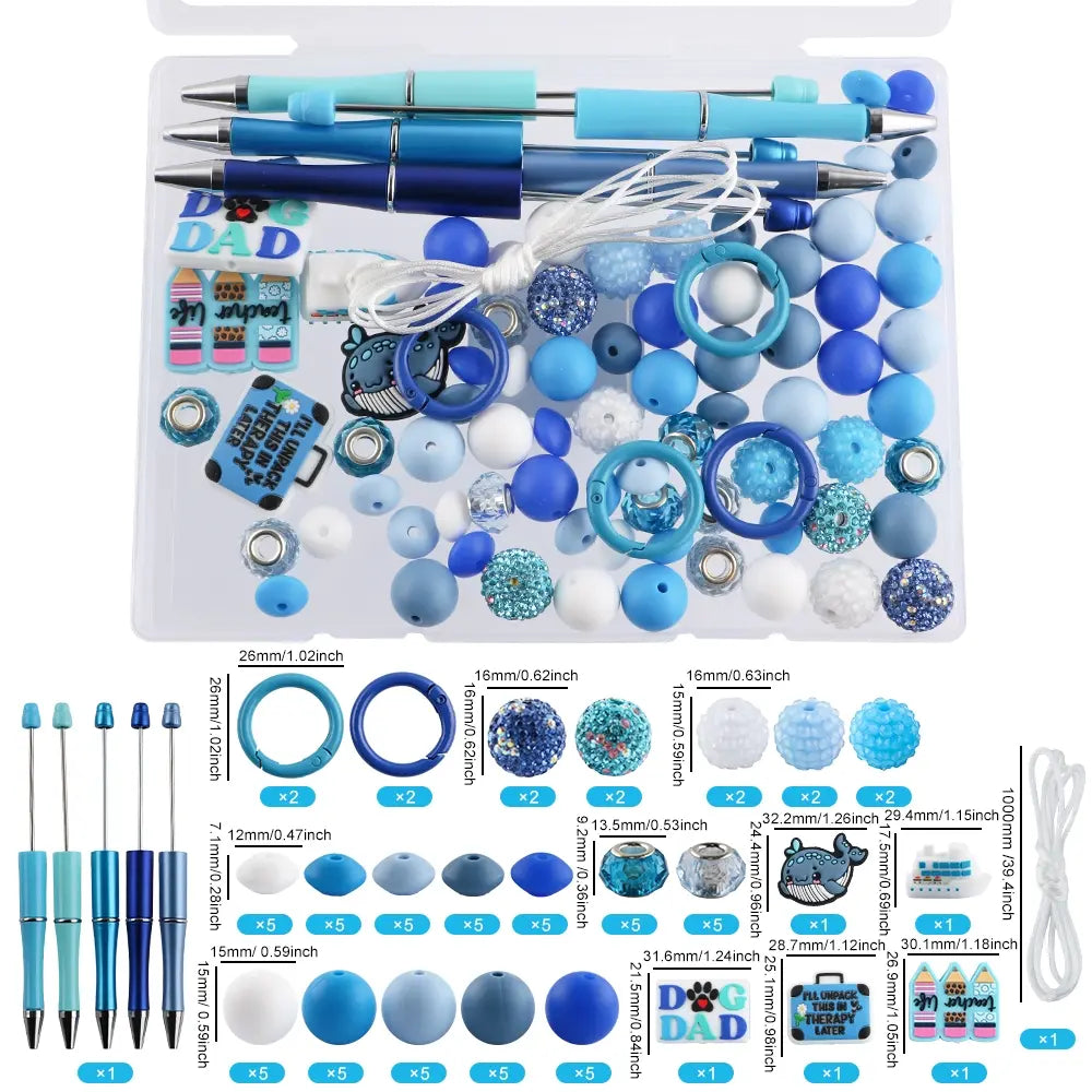 85 boxed DIY bead pens, Bead set, and silicone focal beads, silicone round beads, suitable for jewelry making, matching DIY bracelets, hanging ropes, bead pen accessories, DIY Craft Set, Jewelry Making Supplies, Beading Supplies