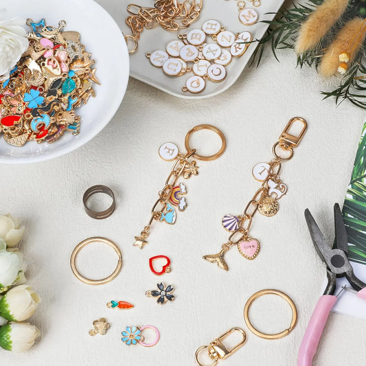 300pcs Comprehensive DIY Keychain Making Kit - Jewelry Pliers, Clips, Extender Chains, Charms Making Supplies for Creating Unique Keychains, Bag Charm Kit, Giftable Office Stationery (Crafting Tools Included)