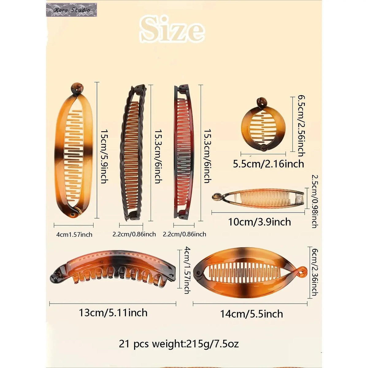 Hapdoo 21pc Transparent Banana Comb Clips Pack - Women's Strong Hold Volumizing Waves Hair Accessories, 7-Style Quick Styling Layered Hairstyles Claw Clip Set, Sohochic