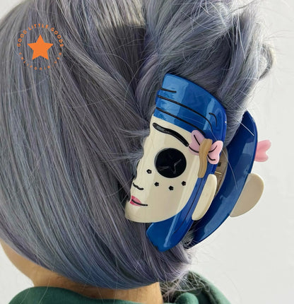 Blue-Haired Girl Double-Sided Claw Hair Clips, Durable Plastic for Women & Girls, FallFreshness, Casual Design, 4 Inches, Unisex, Premium Quality, Perfect Gift for Birthday, Valentine's Day, Graduation