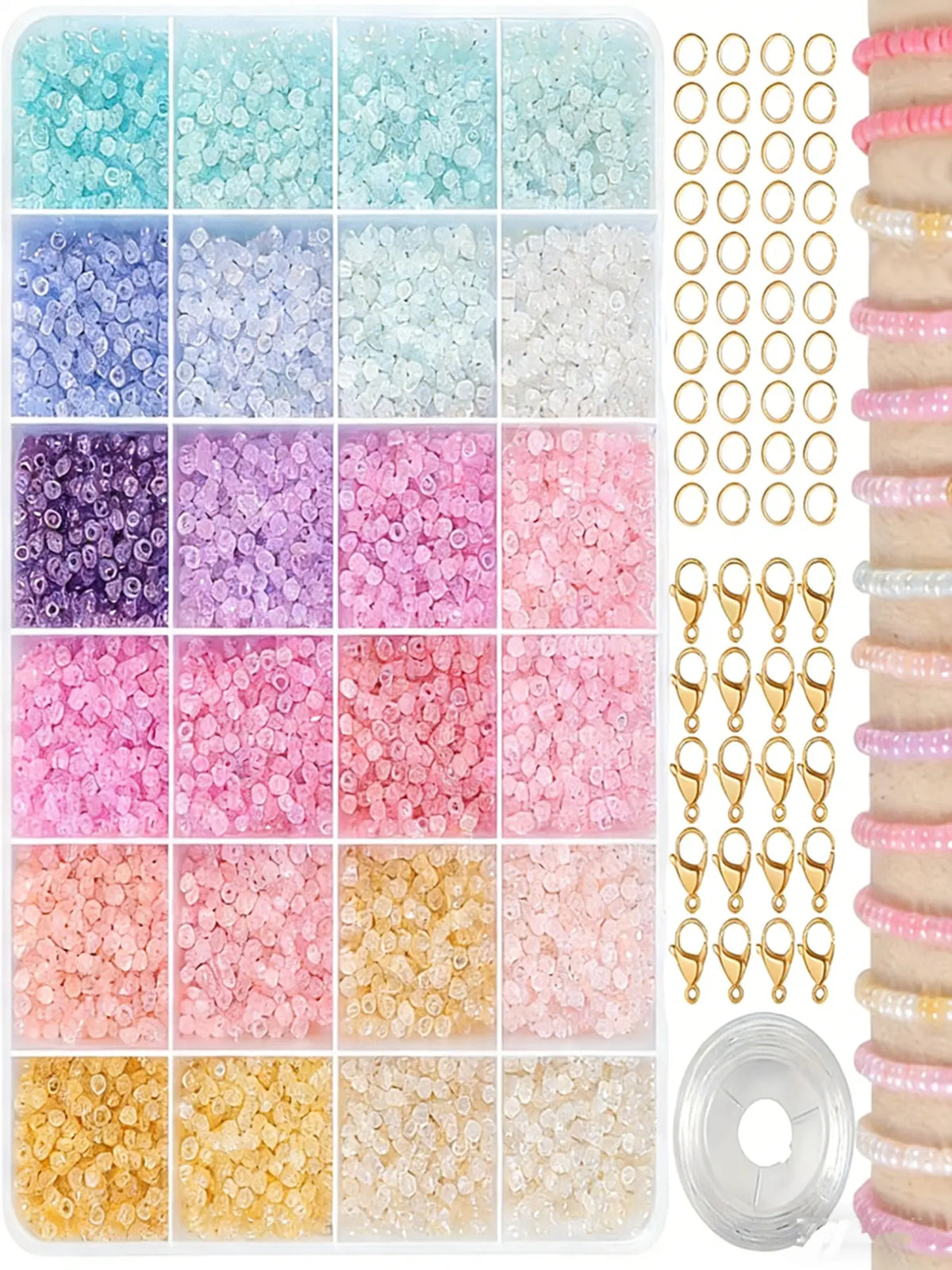 8000pcs 24 Colors 3mm Cream Glass Beads DIY Kit, Bead Kits for Bracelet Making, DIY Jewelry Making, Includes Stringing Wire, Perfect for Bracelets, Necklaces, Handmade Crafts, DIY Beading Accessories, Beading Supplies
