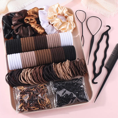 Women's Minimalist No Damage Hair Ties Set - 10-Piece Polyester Neutral Scrunchies Bulk, Classic Accessory Set for Daily Hairstyling Ponytail Holders, Sohochic Fashion Items, 10 Pieces