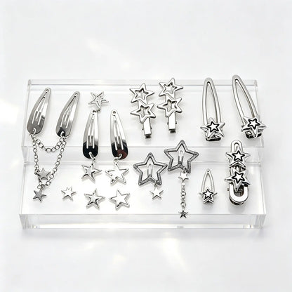Women's Minimalist Retro Hollow Stars Metal Hair Clips - Cute Star Pendant Decor Barrettes with Secure Grip, Collectible Fashion Accessories for Parties, Birthdays