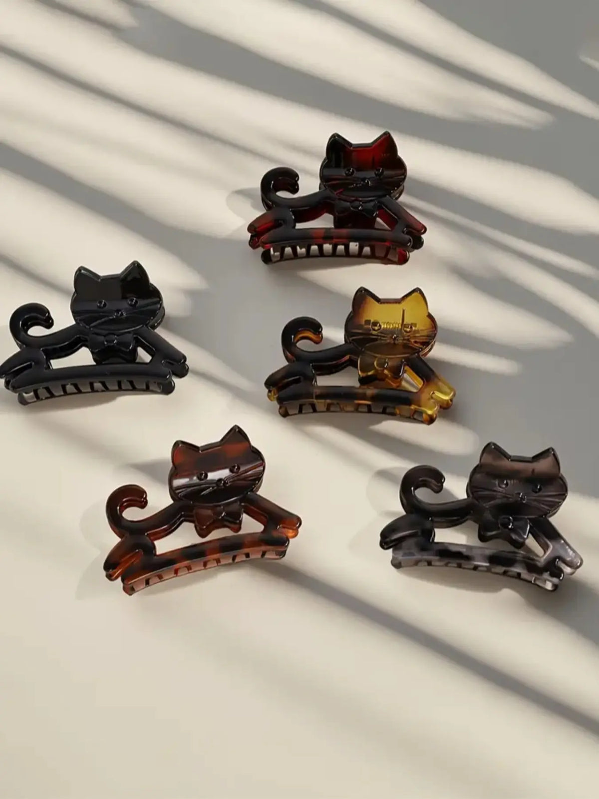 5‑Pack Cute Cat Shaped Hair Claw Clips Set, Tortoise Shell Animal Design Non‑Slip Jaw Hair Clamps, Novelty Aesthetic Decorative Hair Grab Clips, Strong Hold Hair Accessories for Women & Girls Thick Thin Hair, Hair Claws Set