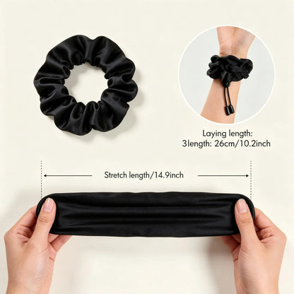 Adjust Satin Hair Scrunchies for Women Girls, Adjustable Hair Ties Soft Than Silk for 4c Girlie Thick Curly Natural Hair, Easy to Use Hair Accessories for Afro Puff Loc Ponytails