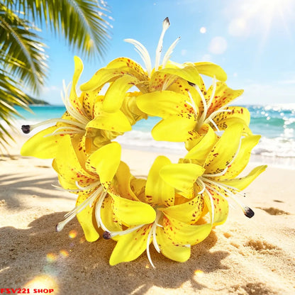 Women's 4-PCS Lightweight Romantic Synthetic Full Bloom Boho Artificial Lily Scrunchie, Big Floral Elastic Cute Hairbands & Scrunchies, Vacation Beach Hair Decor - Ideal for Beach Vacation, Wedding, Festival Styling sohochic