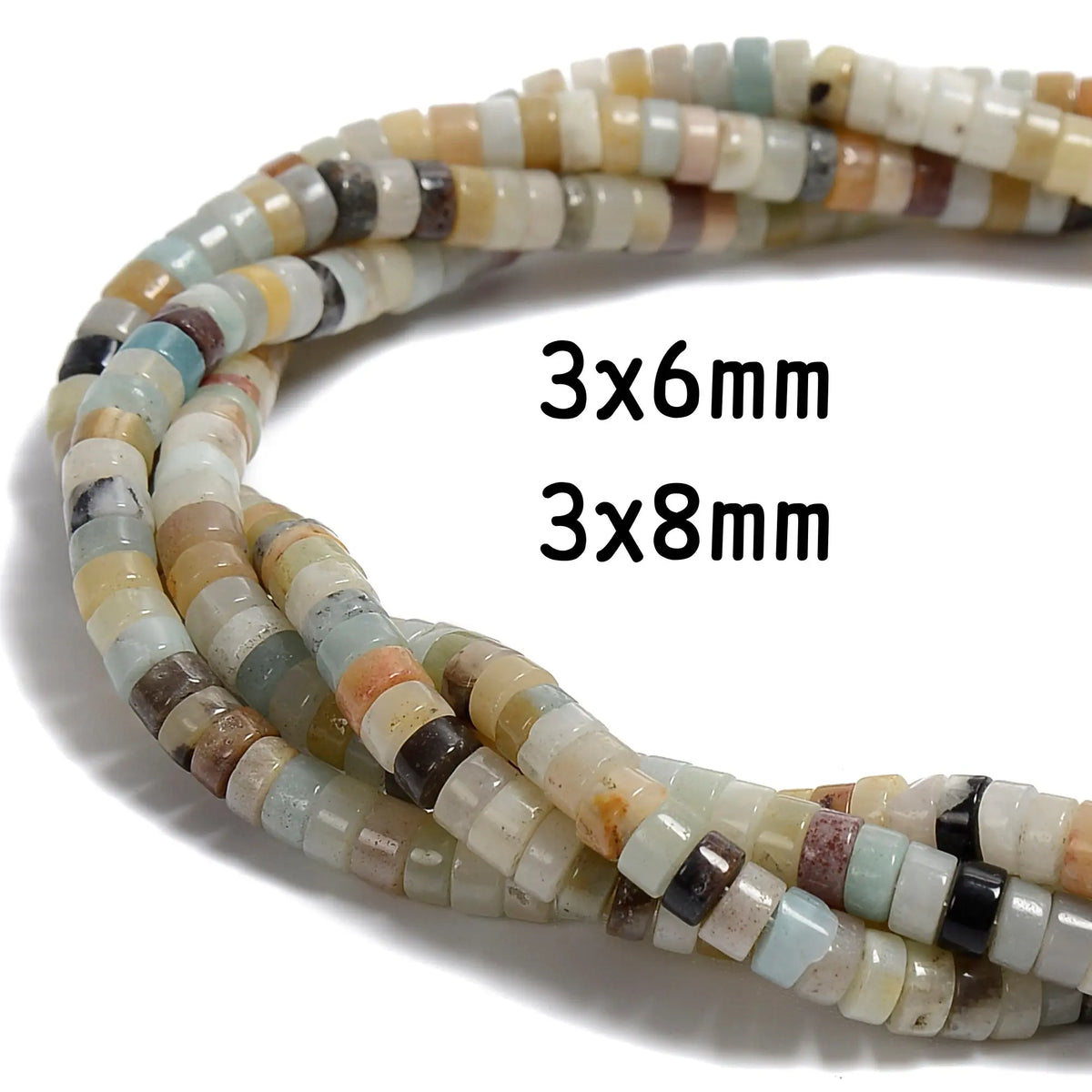 Mix Color Amazonite Heishi Disc Beads Size 2x4mm 3x6mm 3x8mm 15.5'' Strand