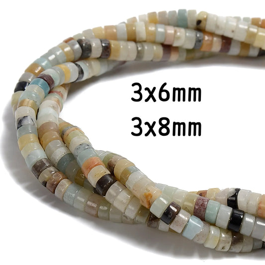 Mix Color Amazonite Heishi Disc Beads Size 2x4mm 3x6mm 3x8mm 15.5'' Strand