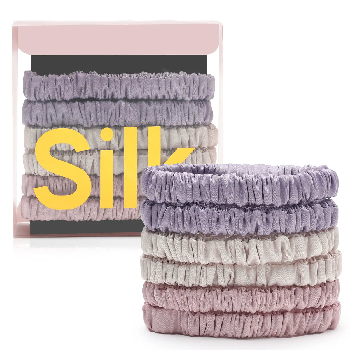 NATUREKESS 6Pcs 100% Silk Hairbands & Scrunchies, Elastic Band Scrunchies for Women, Thin Skinny Silk Fabric Hair Accessories, No-Damage Sleep Hair Accessories