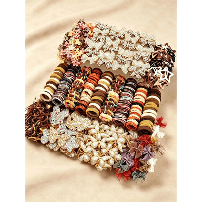 512 pieces/sets-Autumn Style Girls Cute Hair Accessories Set,Elegant Butterfly & Flower Hair Clips, Coffee Tone Hair Ties & Barrettes, Soft & Stylish, Perfect for Daily Wear, School, Parties & Gift Giving for Girls.