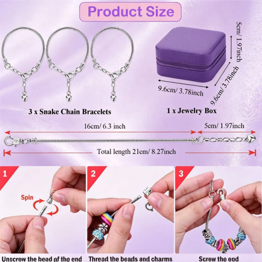 68Pcs Colorful Iridescent Girl Charm Bracelet Making Kit for Girls and Women Cute Pink and Purple DIY Jewelry Set with Special Handbag Charms and Beads Arts & Crafts Idea Birthday New-Year Christmas Grad Bestie Toy Gift for Girls