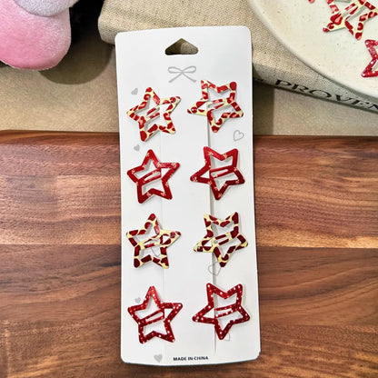 Animal Print Hair Clips, Leopard & Zebra Pattern Barrettes with Star Drop Design, Cute Decorative Hair Accessories for Daily Styling