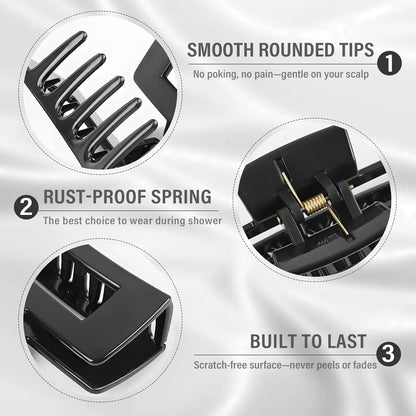 Nylon Hair Claw Clips: Flexible & Unbreakable Safe Large Hair Claws for Thick/Thin Hair Women - Strong Hold 4 Pack 4.3 Inch Big Trendy Jaw Clips, Hair Tools, Flexible Hold
