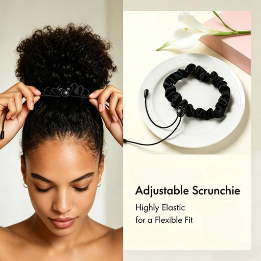 Adjust Satin Hair Scrunchies for Women Girls, Adjustable Hair Ties Soft Than Silk for 4c Girlie Thick Curly Natural Hair, Easy to Use Hair Accessories for Afro Puff Loc Ponytails