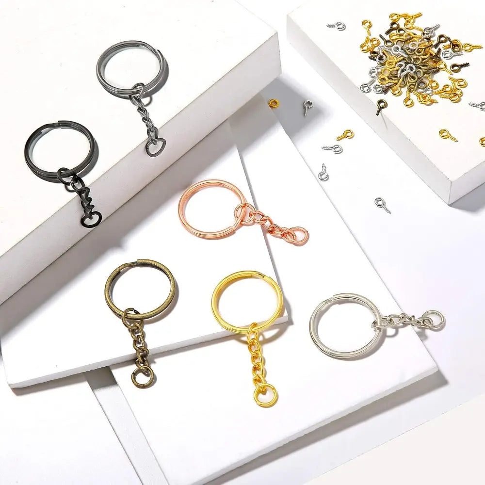 360Pcs Key Rings for Crafts Keychain Making Kit Including 90 Open Jump Rings Connectors,180 Small Screw Eye Pins Hooks for DIY Keychain Supplies(25 Mm,Mixed Color)