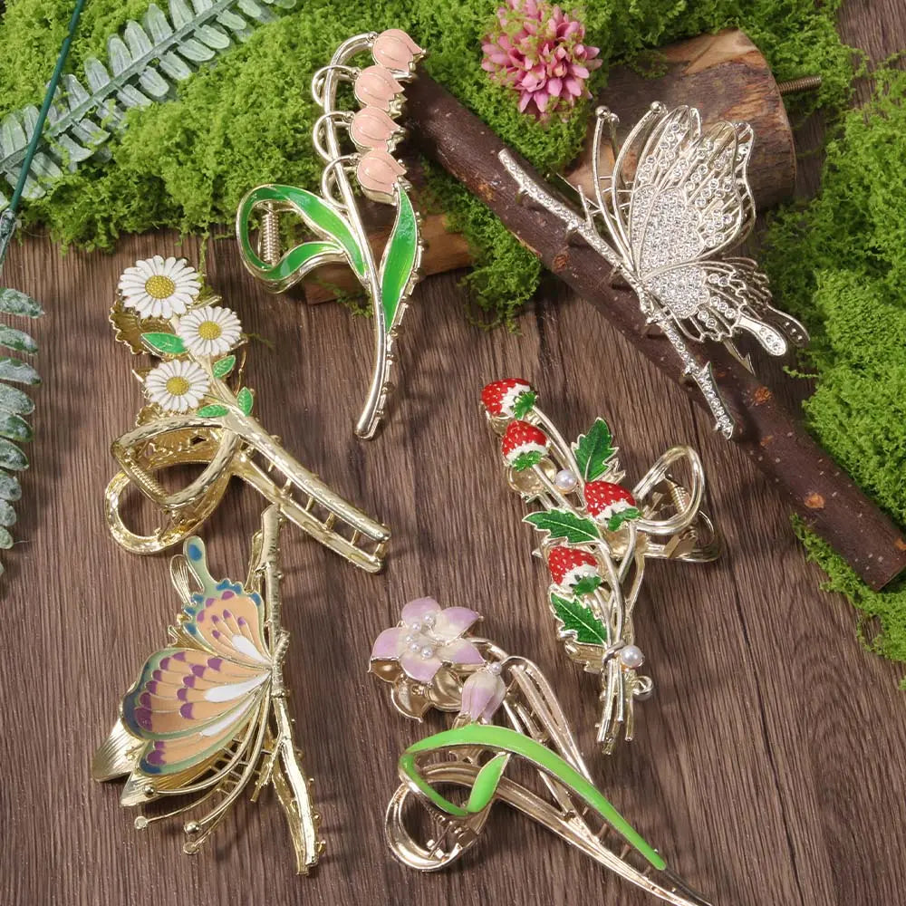 6 Pcs Hair Claw Clips for Women, Large Strong Metal Butterfly Hair Clips Flower Hair Clips for Women Thick Hair