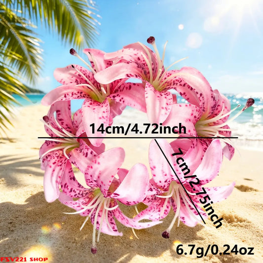Women's 4-PCS Lightweight Romantic Synthetic Full Bloom Boho Artificial Lily Scrunchie, Big Floral Elastic Cute Hairbands & Scrunchies, Vacation Beach Hair Decor - Ideal for Beach Vacation, Wedding, Festival Styling sohochic