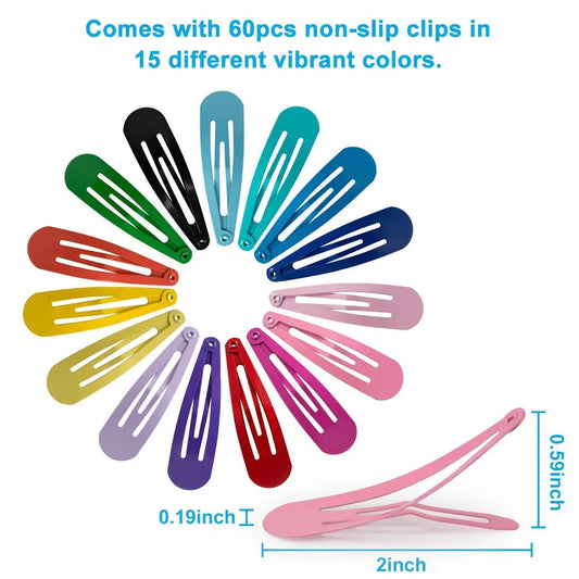 60 Pcs Hair Barrettes, Non-Slip Hair Clips, 2 Inch Metal Hairpins Accessories for Toddlers, Girls, Kids, Teens, Women