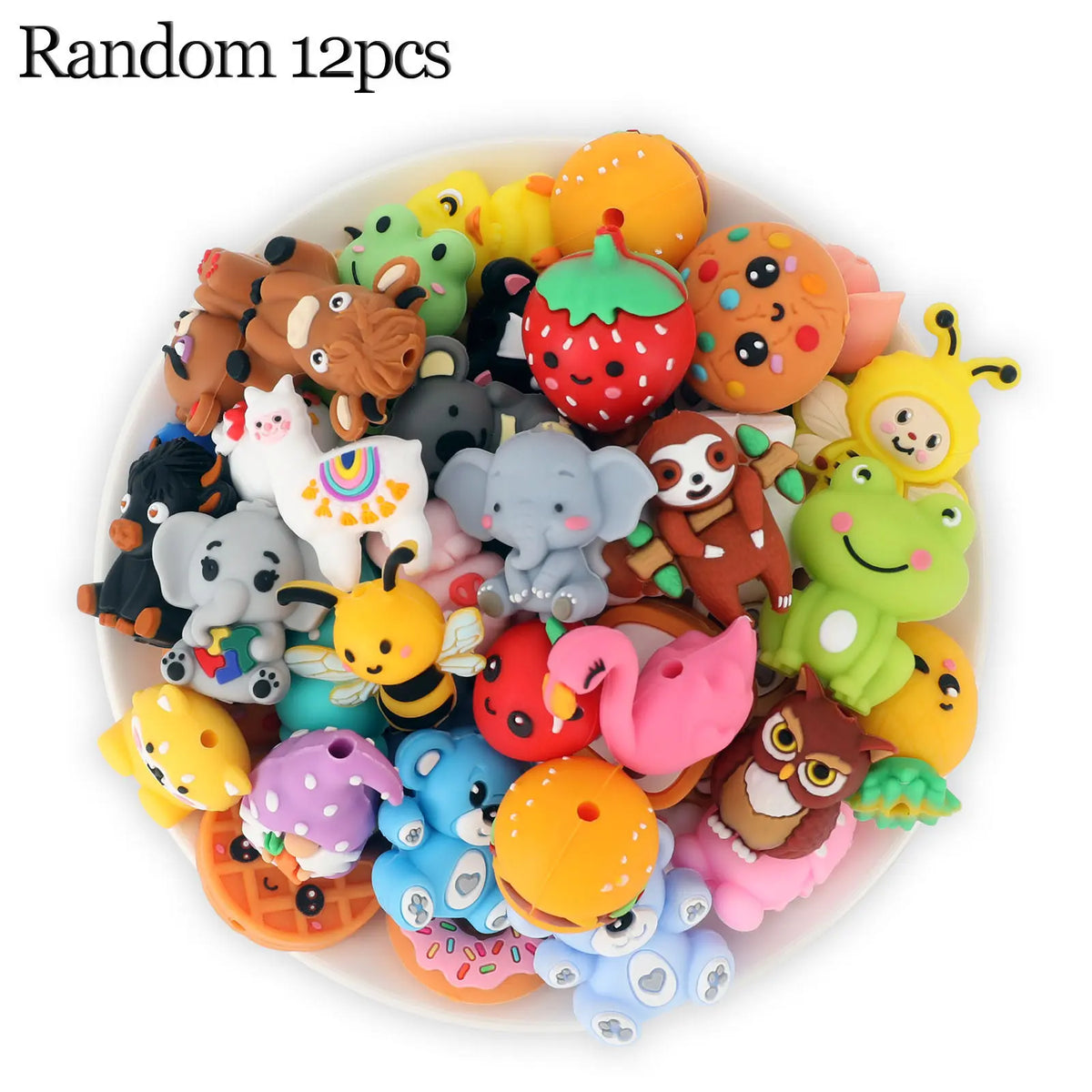 12pcs/20pcs 3D Silicone Beads Set, DIY Mix Beads, Decorative Beads, Beads For Crafts, DIY Jewelry Decoration, DIY Jewelry Keychain Pen Making, Random Cute Animal Food Plant Focal Beads, Craft Accessories, Beading Accessories for Homemade Gifts