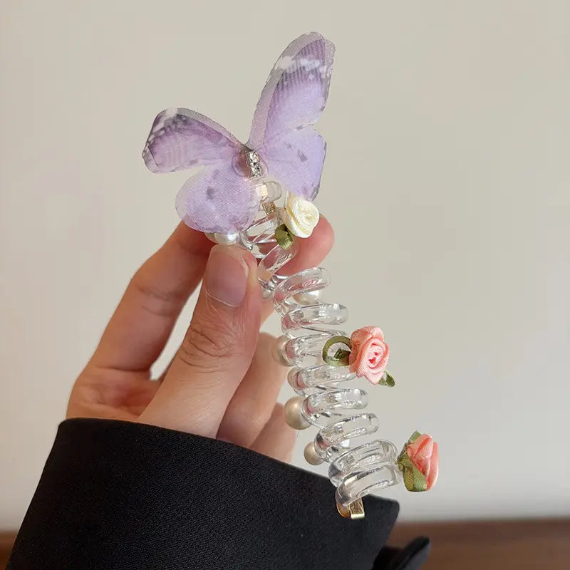 Female Elastic Band Scrunchies, Fairy-Style Rose Motif Phone Cord Hair Ties, Forest-Themed Ponytail Accessories for Bubble Braids, Updos, Daily Wear