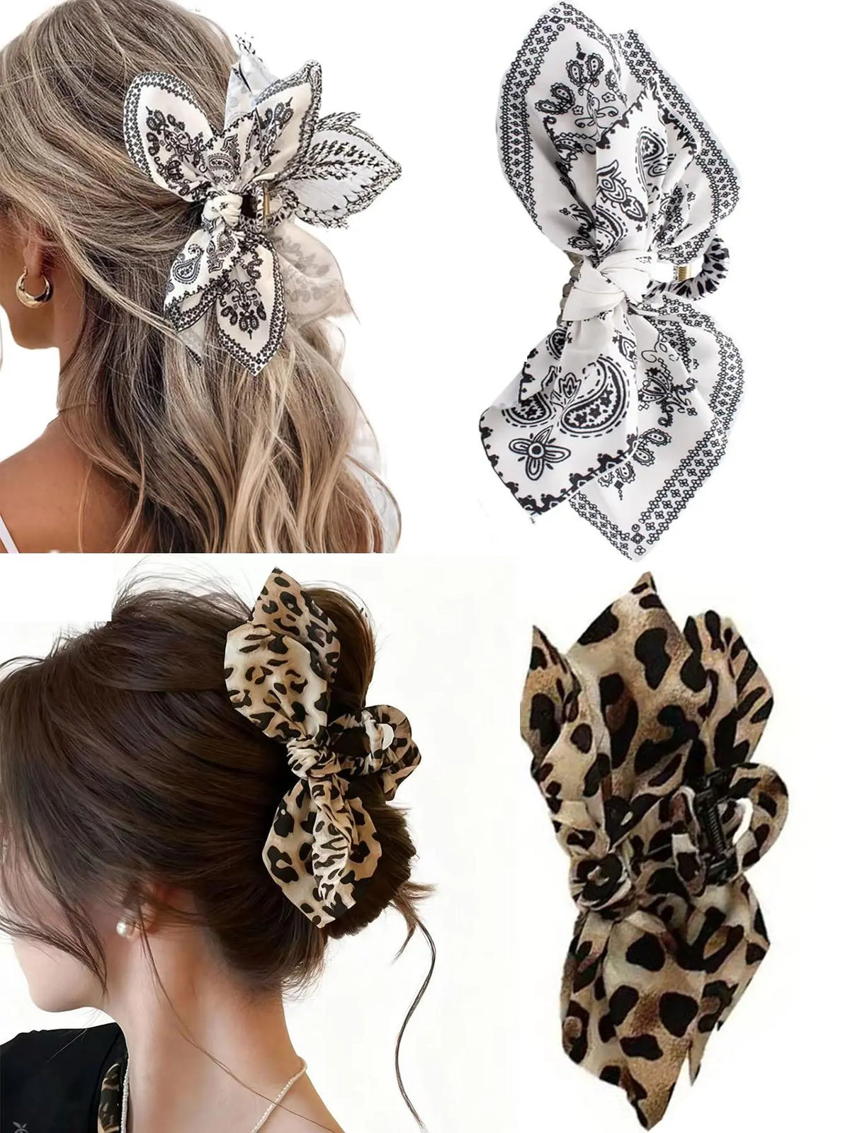 Women's Flower Decorative Hair Clips, Extra-Large Hair Claw Clips for Thick Hair, Cute Bow-Shaped Non-Slip Hair Accessories, Stylish Gift for Women and Girls, Leopard Bow Design