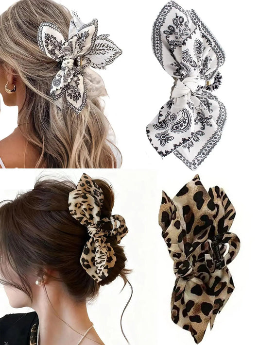Women's Flower Decorative Hair Clips, Extra-Large Hair Claw Clips for Thick Hair, Cute Bow-Shaped Non-Slip Hair Accessories, Stylish Gift for Women and Girls, Leopard Bow Design