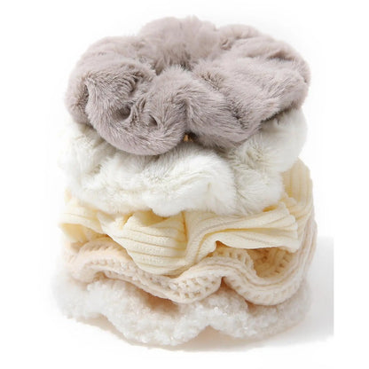 5 count Furry Scrunchies Elastic Hair Scrunchies for Women and Girls