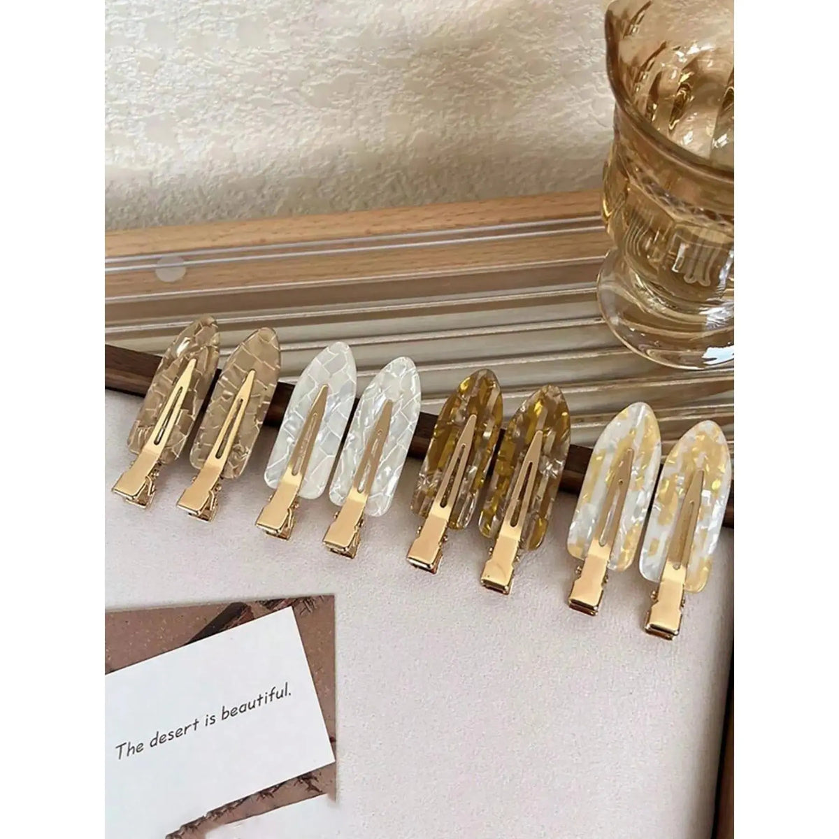 Female 8-Pack Elegant Marble Print Hair Styling Clips Set, Wear-Resistant Acetic Resin Alligator Barrettes, Non-Slip Secure Hold for Bangs Styling,sohochic