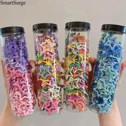 Assorted Star Snap Hair Clips, Colorful Hollow Metal Barrettes in Pastel and Bright Shades, Cute Hair Accessories for Women, Teens and Girls, School Hairstyles, Braids, Parties and Daily Styling