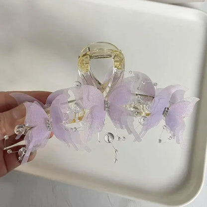4Pcs Butterfly Hair Claw Clips, Cute Hair Clips with Pearl Rhinestone Design, Large Sweet Claw Clip Fashion Elegant Hair Clip for Thick or Thin Hair ﻿