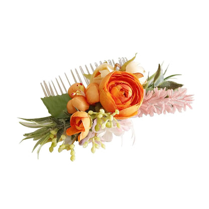 Wedding Flower Hair Comb Boho Wedding Orange Bridal Headpieces Hairpins Bride Hair Combs Floral Slide Hairing Clips Accessories for Women and Girls Long Hair