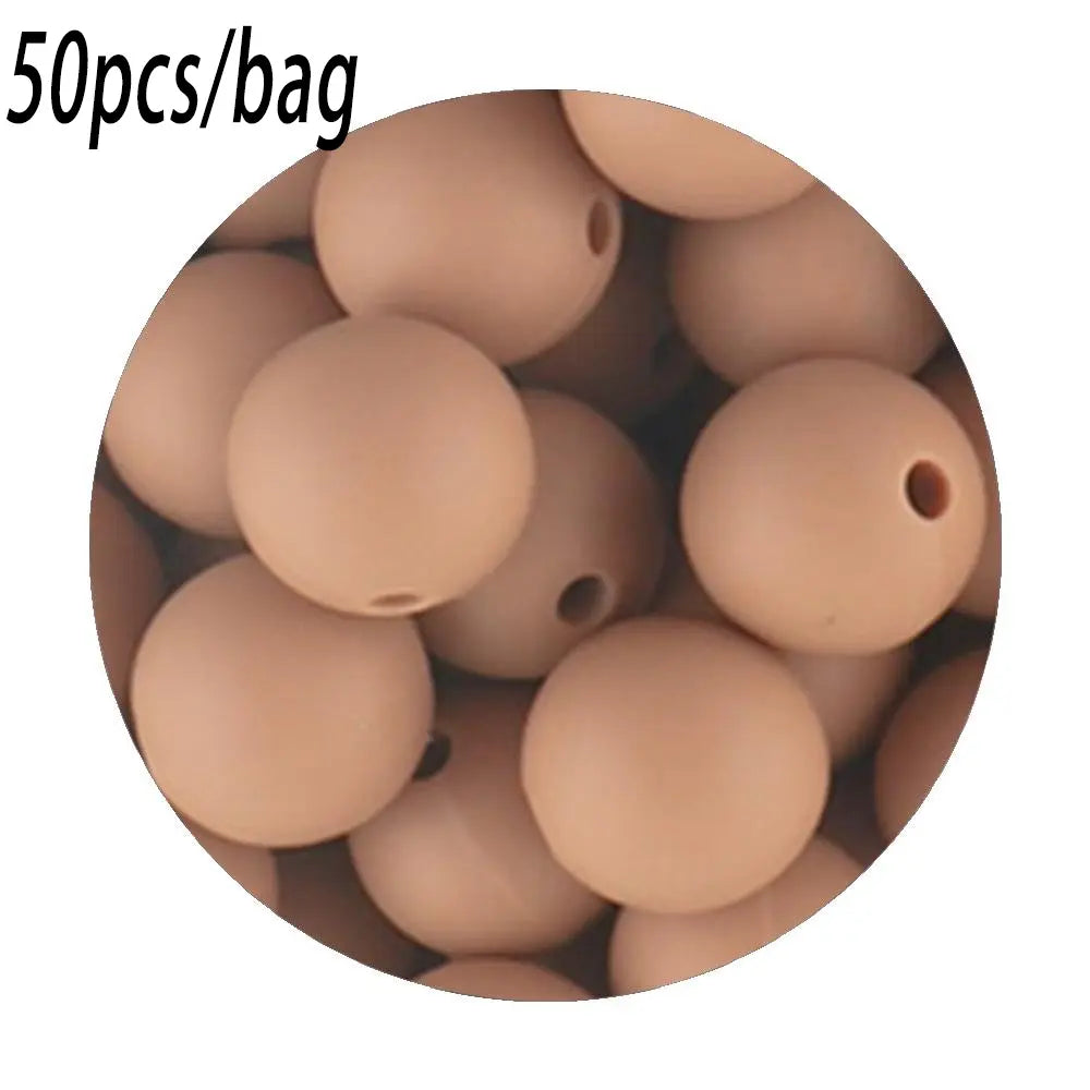Silicone Beads Kit, 50 pcs Beaded Set of 15 mm Silicone Beads, Bead Assortment and DIY Beading and Jewelry Making Supplies for Keychains, Necklaces and Jewelry Crafts