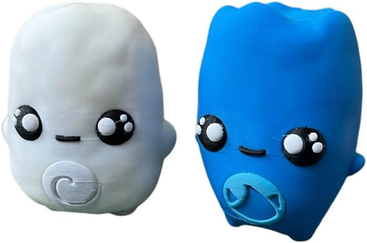 Video Game Inspired Sprite Figures, 2.5 Inch Kawaii Style Collectible Toy Set, Set of 2 Figures, Handmade Novelty Gag Gift (Blue and White)