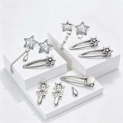 Women's Minimalist Retro Hollow Stars Metal Hair Clips - Cute Star Pendant Decor Barrettes with Secure Grip, Collectible Fashion Accessories for Parties, Birthdays