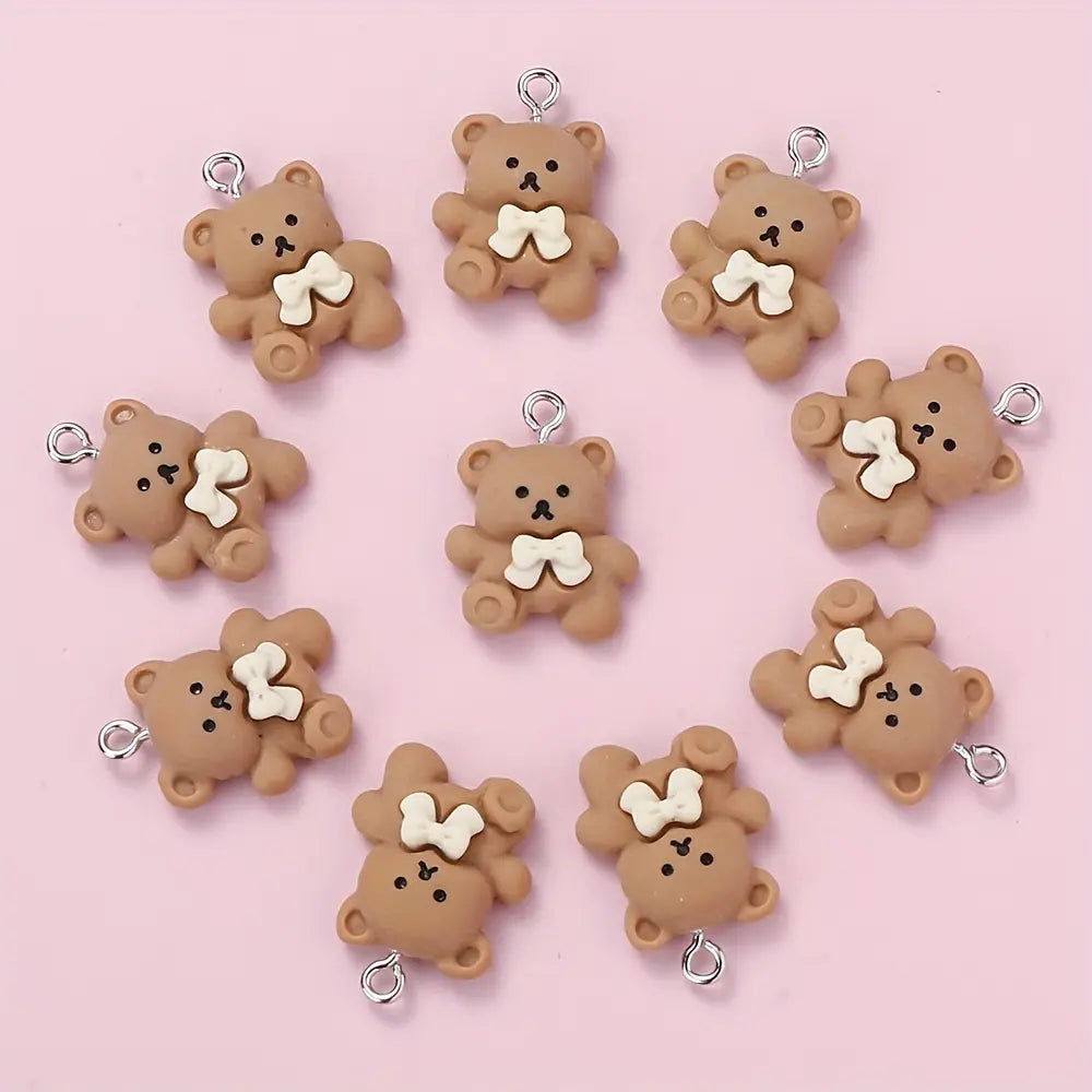 Cute Bow Bear Charms Set, Resin Pendants for DIY Jewelry Making, Beads and Accessories, Earrings Bracelets Necklaces Keychains Bags Accessories, DIY with Charms