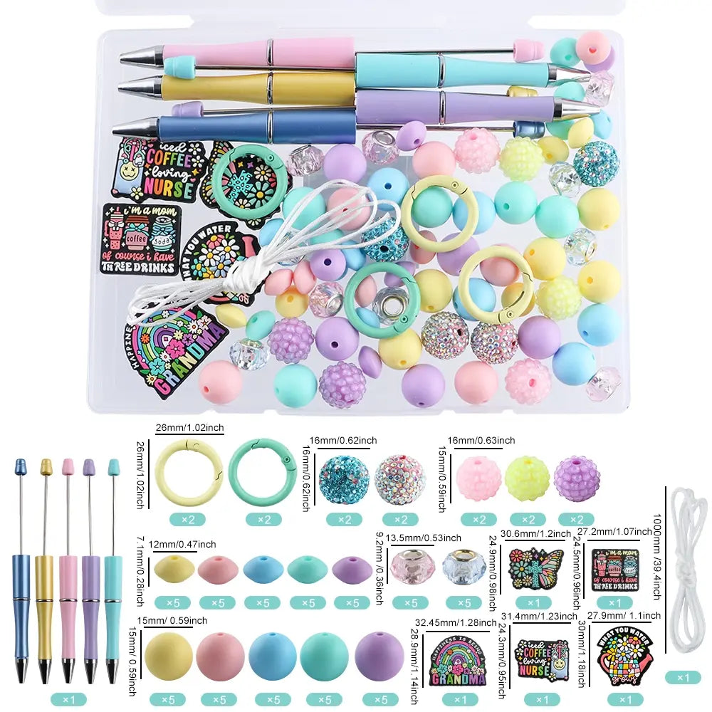 85 boxed DIY bead pens, Bead set, and silicone focal beads, silicone round beads, suitable for jewelry making, matching DIY bracelets, hanging ropes, bead pen accessories, DIY Craft Set, Jewelry Making Supplies, Beading Supplies