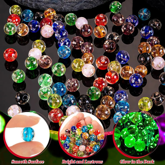 108-Count Glow-in-Dark Luminous Round Glass Loose Beads, 8mm Size 1.77mm Hole 9-Color Spacer Balls for DIY Bracelet-Earring Crafting, Christmas Gift for Family (Toys & Hobbies Beading Supplies)