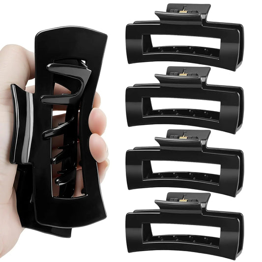 Nylon Hair Claw Clips: Flexible & Unbreakable Safe Large Hair Claws for Thick/Thin Hair Women - Strong Hold 4 Pack 4.3 Inch Big Trendy Jaw Clips, Hair Tools, Flexible Hold